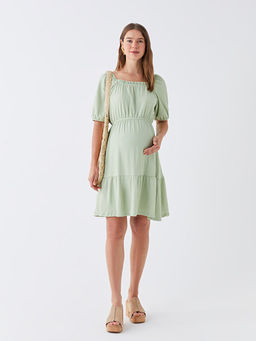 U Yaka D?z K?sa Kollu Hamile Elbise