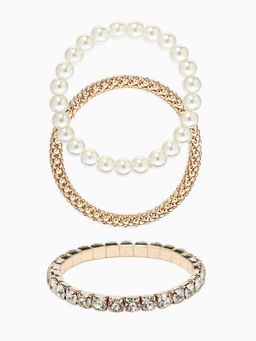 Браслеты «Стиль», набор 3 шт. шар №8, со стразами, тянется, белый в золоте