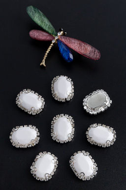 Стразы пришивные в серебряной оправе 17*22 мм Овал (5 шт) SF-1425, белый №26 - Больше подарков фото 2