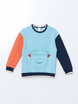 Bisiklet Yaka Bask?l? Erkek ?ocuk Sweatshirt