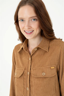 Женская рубашка песочного цвета с длинным рукавом Неожиданная скидка в корзине - U.s. polo assn фото 2