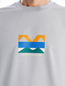 Bisiklet Yaka Uzun Kollu Bask?l? Erkek Sweatshirt