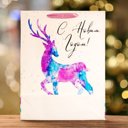 Пакет ламинированный вертикальный Акварельный Олень,33 х 42 х 10 см