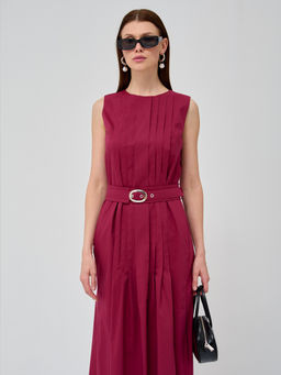 Платье хлопок с поясом бордовое