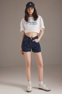 TRENDYOLMILLA Mavi Kurdele Bask? Detayl? Denim Sort TWOSS25SR00118  фото 3