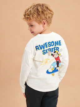 Bisiklet Yaka Uzun Kollu Nostaljik Maymun Bask?l? Erkek Bebek Ti??rt