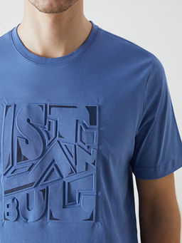 Bisiklet Yaka K?sa Kollu Bask?l? Penye Erkek Ti??rt