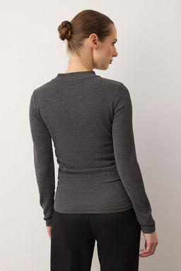 Antrasit Dik Yaka Buzgu/Drape Detayl? Regular/Normal Kal?p Orme Bluz TWOAW25BZ00221 - Trendyolmilla фото 9