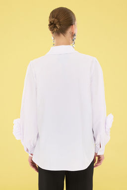 TRENDYOLMILLA Beyaz Gul Detayl? Poplin Dokuma S?k Gomlek TPRSS25GO00002  фото 5