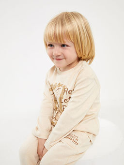 Bisiklet Yaka Uzun Kollu Bask?l? Erkek Bebek Ti??rt