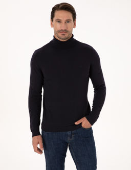 Lacivert Slim Fit Pamuk Kar___ml_ Bal_k__ Yaka Basic Triko Kazak