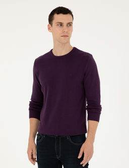 Mor Slim Fit Bisiklet Yaka Basic Triko Kazak