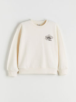Bisiklet Yaka ?i?ekli K?z ?ocuk Sweatshirt