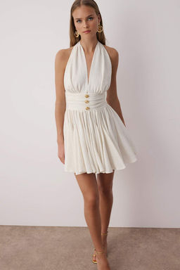 Mavi Belden Ac?lan/Skater Dusme Detayl? Sifon K?sa/Mini Elbise TPRSS25EL00319 - Trendyolmilla фото 22