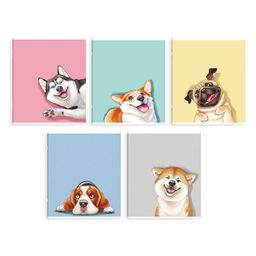 Цена за 5 штТетрадь, 48 л, клетка, арт. 68555/ 5 СМЕШНЫЕ СОБАКИ /А5+, мягкий переплёт (2 скобы), обложка - выборочный ТВИН лак, мелованный картон 190 г/м?, упаковка ассорти/