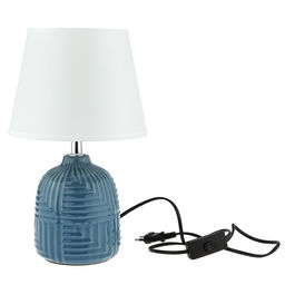 Светильник настольный "Зита" д19,5см, h32,5см, абажур текстильный д19,5см, h15см, цвет - белый, основание керамическое д12,5см, h22,7см, глянцевая глазурь, цвет - сине-серый (Китай)