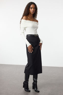 Pudra Yumusak Dokulu Carmen Yaka Ak?tma Detayl? Triko Kazak TWOAW25KZ00228 - Trendyolmilla фото 7