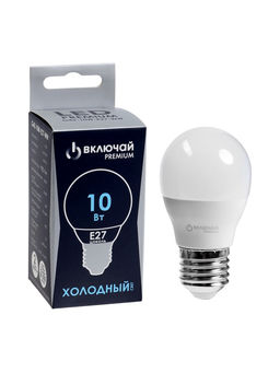 Цена за 2 шт. Лампа светодиодная Включай, G45, 10 Вт, E27, 950 Лм, 6500K, IP20, свечение холодное белое, матовое с