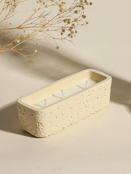 Свеча в вулканическом подсвечнике "Ящик" 3 хлопковых фитиля, белая 5,2х15х4,7 см