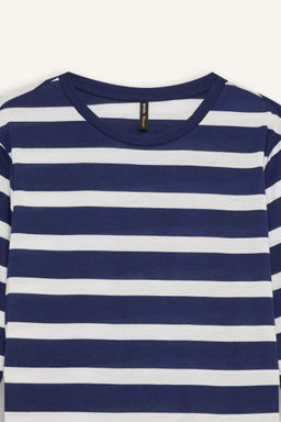 Полосатая повседневная футболка с длинным рукавом обычного кроя с круглым вырезом - Defacto фото 2