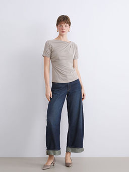 Bisiklet Yaka B?zg?l? Modal Kar???ml? Bluz