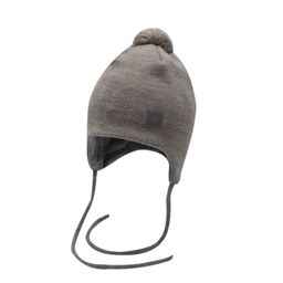 Шапка вязаная двухслойная с ниточным помпоном с завязками и светоотражающим шевроном Космос (полуш - Elfoxo фото 5