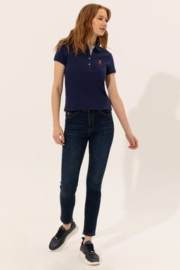 U. S. Polo Assn Женская темно-синяя базовая футболка с воротником-поло - U.s. polo assn фото 2