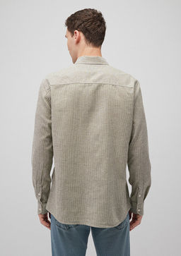 Cizgili Yesil Tencel TM Lyocell Gomlek - Mavi фото 4