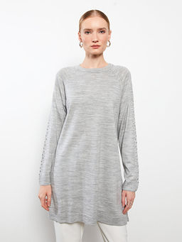 Bisiklet Yaka Ta?l? Uzun Kollu Kad?n Triko Tunik