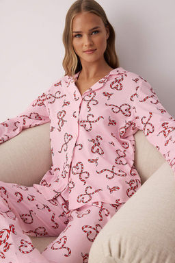 Pembe %100 Pamuklu Kalpli Y?lbas? Desenli Gomlek Yaka Orme Pijama Tak?m? THMAW26PT00064 - Trendyolmilla фото 8