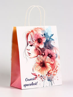 Цена за 2 шт. Пакет подарочный крафт, Самой красивой!, 21?11?27 см