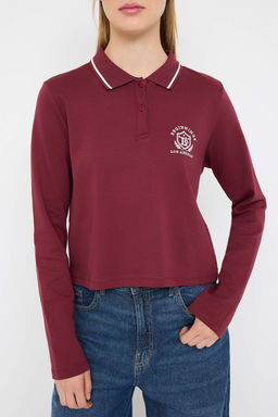 Teen Bordo Tok Kumasl? Nak?sl? Polo Yaka Dugmeli Regular/Standart Kal?p Orme Bluz TWOAW26BZ00014 - Trendyolmilla фото 3