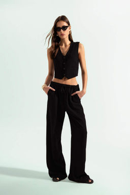 Wide Leg Genis Bol Paca Uc Cepli Normal Bel Basic Duz Standart Boy Keten Kar?s?ml? Pantolon - Defacto фото 2