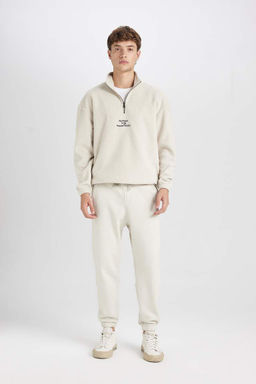 Флисовый свитшот с принтом и воротником-стойкой Comfort Regular Fit - Defacto фото 2