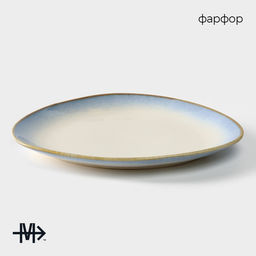 Блюдо для подачи Magistro Пэвэти, d=20.5 см, фарфор, белое, голубое  фото 2