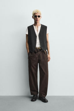 CHALECO TRAJE VISCOSA - LINO / Negro