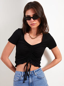 V Yaka D?z K?sa Kollu Pamuklu Kad?n Ti??rt