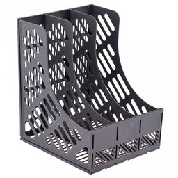 Подставка-лоток-огранайзер вертикальная для бумаг/папок 23х26х30,5см, 3 отделения, сетчатый, пластик, цвет - серый, в разобранном виде, в п/эт пакете (Китай)