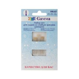 Иглы для шитья ручные "Gamma" HN-07 "для слабовидящих" 12 шт. в конверте с прозрачным дисплеем .