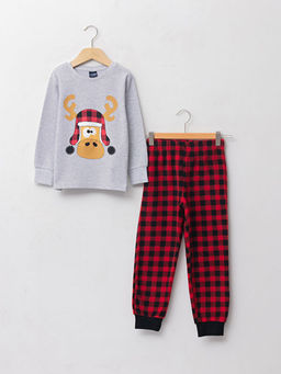 Bisiklet Yaka Y?lba?? Temal? Uzun Kollu Erkek ?ocuk Pijama Tak?m?