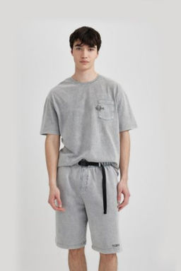 Boxy Fit Bisiklet Yaka Bask?l? K?sa Kollu Tisort