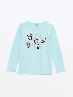 Bisiklet Yaka Bask?l? Uzun Kollu K?z ?ocuk Ti??rt