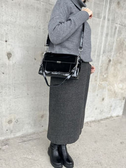 Женская лаковая сумка через плечо с тремя отделениями 8721-3 Блек