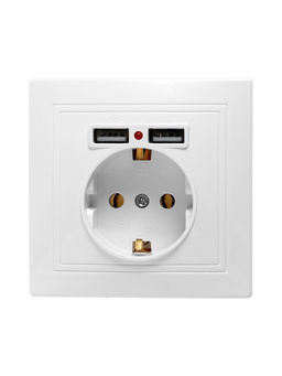 Розетка одноместная с 2×USB TANGO, 16 А, 250 В, IP 20, с заземлением, белая