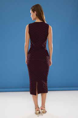 Bordo Kare Desenli Dugme Detayl? Yelek-Etek Alt-Ust Tak?m TWOSS25AU00051 - Trendyolmilla фото 5