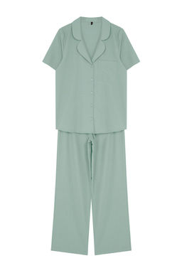 Trendyolmilla Mint %100 Pamuklu Dokuma Pijama Tak?m? THMSS24PT00401 фото 6