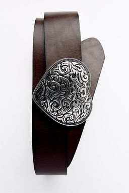LEATHER COWBOY BELT WITH HEART BUCKLE - Zara фото 5