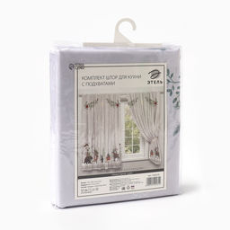 Комплект штор для кухни с подхватами «Этель. Новогоднее чудо», 2 шт., белые, 145×180±5 см