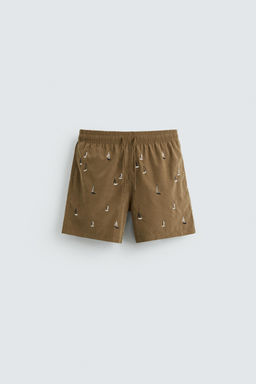 EMBROIDERED MID-LENGTH SWIMMING TRUNKS - Zara фото 6