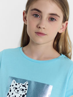 Футболка для девочек голубая с печатью - Mark formelle фото 6